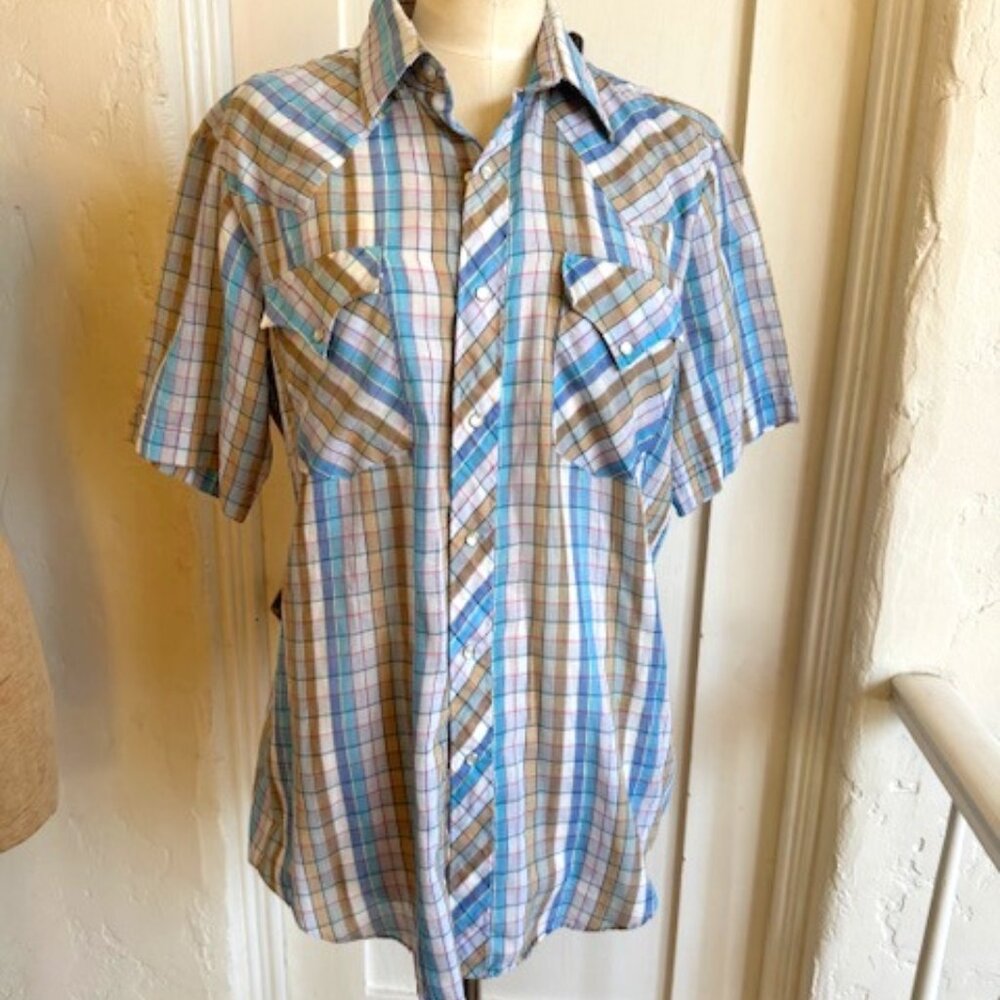 Vintage 70's Miller Western Wear Short Sleeve Plaid Western Shirt
